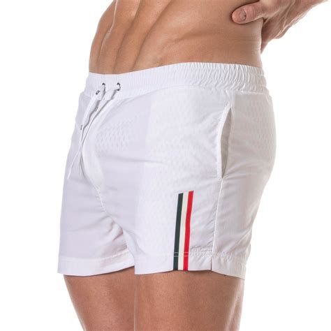Mid Thigh Swim Shorts White For Men - Swimwear - Tof Paris