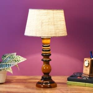 foziq White Natural Fiber Shade With Woodden Base Table Lamp Price in ...