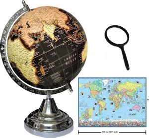 Savy 8 IN Globe+50mm Magnifying Glass+World Map Steel Arc Base Shaded ...