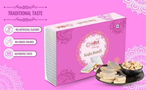 HIRA SWEETS Kaju Barfi 1 Kg (500gx2) | Kaju Katli | Mithai | Indian ...