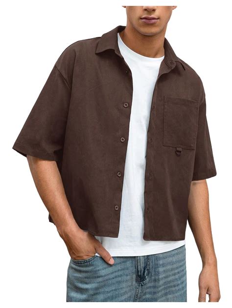 Gorglitter Mens Cropped Button Bown Short Sleeve Shirt Casual Collar ...