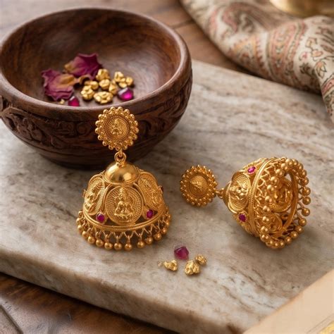 Gold Plated Traditional Lakshmi Temple Jimikkis/Jhumkas - Bridal Jewel ...