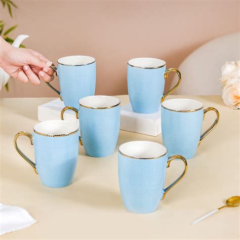 Set of 6 Embossed Blue Coffee Mug 330ml Online - Premium Coffee Mug ...