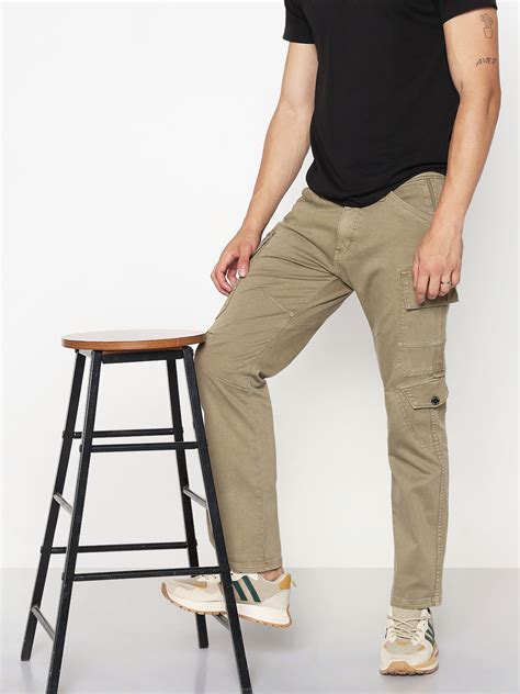 Shop Men's Khaki Straight Fit Cargo Jeans | Showoffff