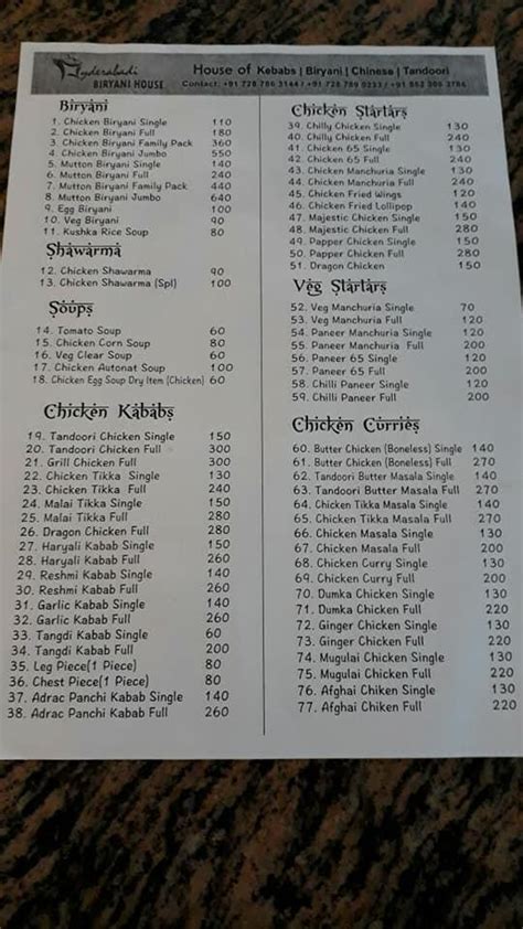 Menu at Zaiqa Hyderabadi Biryani House, Hanamkonda, Beside D-Mart