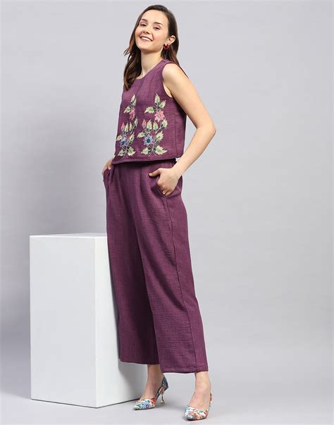 Buy Women Purple Floral Print Collar Neck Sleeveless Cords Set Online ...