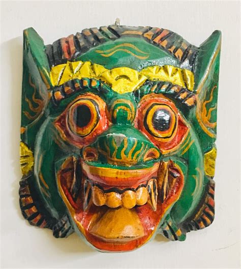 Buy Handmade Pledge Green Wooden Handpainted Colorful Mask for Home ...