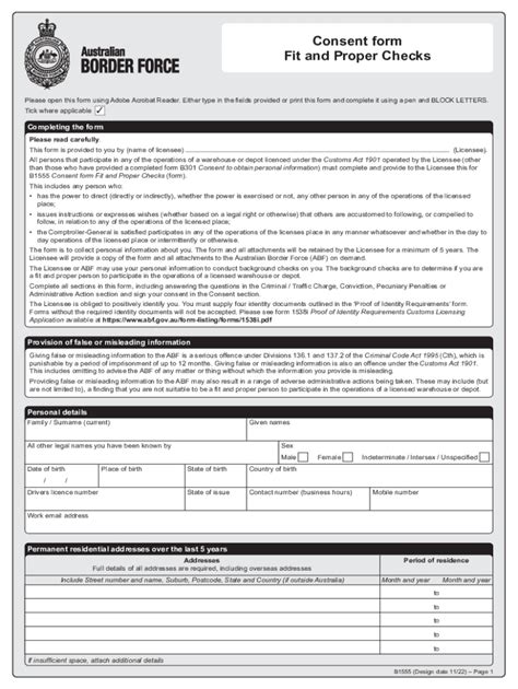 B1555 Consent Form Fit and Proper Checks - Blank Fillable Template ...