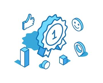 Achievement badge blue line isometric illustration reward prize 3d ...