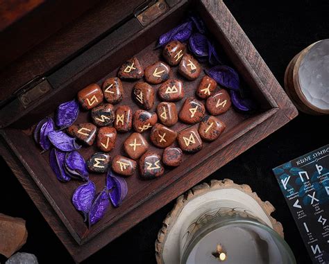 Buy Crocon Mahogany Obsidian Rune Stones Set Engraved with Elder ...