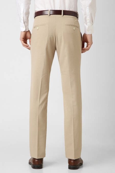 Beige Checked Full Length Formal Men Slim Fit Formal Trousers - Selling ...