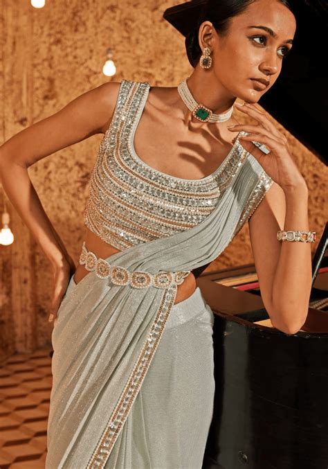 Mint Pre Drape Saree Set - Nidhika Shekhar- Fabilicious Fashion