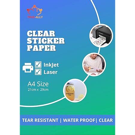 True-Ally 50 Clear Self Adhesive Sticker Photo Paper for Inkjet and ...