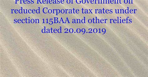 Press Release of Government on reduced Corporate tax rates under ...
