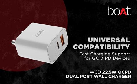 boAt WCD 22.5W Dual Port Wall Charger with 18W Quick Charge 3.0 & 22.5W ...