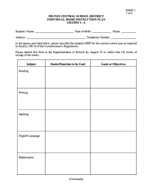 NY Home Schooling Grades 1-6 IHIP Form - Fill Online, Printable ...