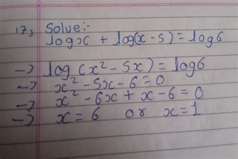 Solve : log x + log(x - 5) = log 6 - Brainly.in
