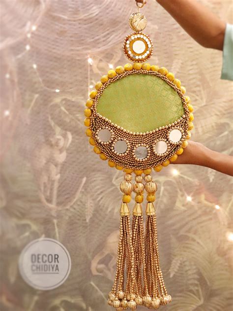 Aina - Mirror work wall hanging in Pistachio and Yellow - Parijat sune ...