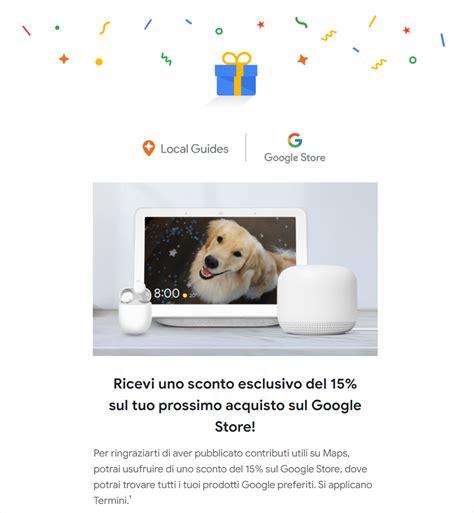 Google premia alcuni utenti con un codice sconto del 15% sul Google Store