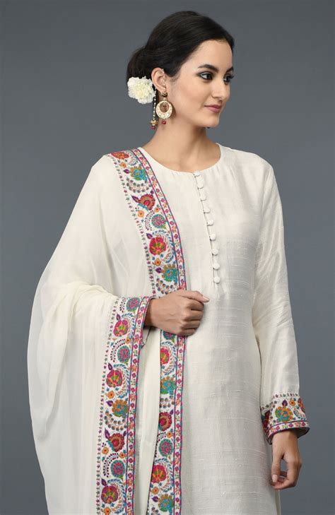 Ivory Kashmiri Kashidakari Hand Embroidered Suit – Talking Threads