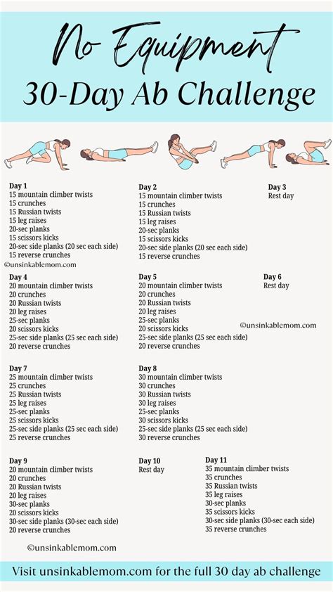 Best 30 Day Ab Challenge for Beginners | 30 day ab challenge, Ab ...