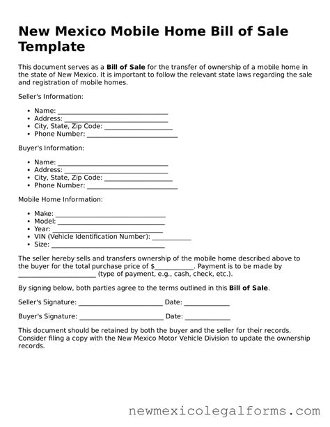 Make a Valid New Mexico Mobile Home Bill of Sale Using Our Free Form