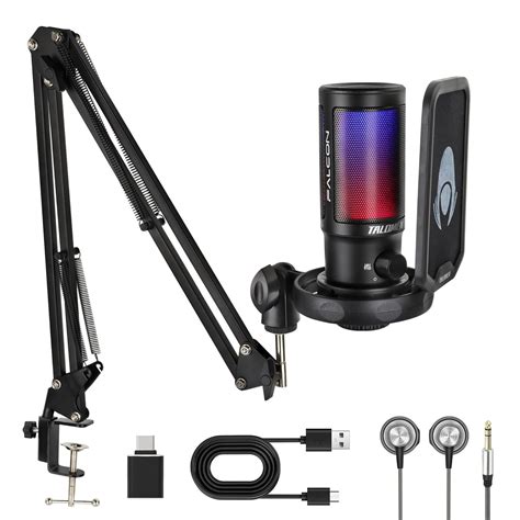 talomen Gaming PC USB Microphone, Podcast Condenser Mic with Boom Arm ...