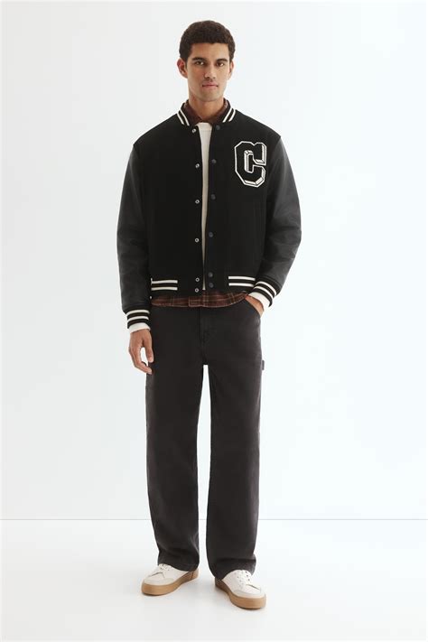 Wool-blend baseball jacket - Black - Men | H&M IN