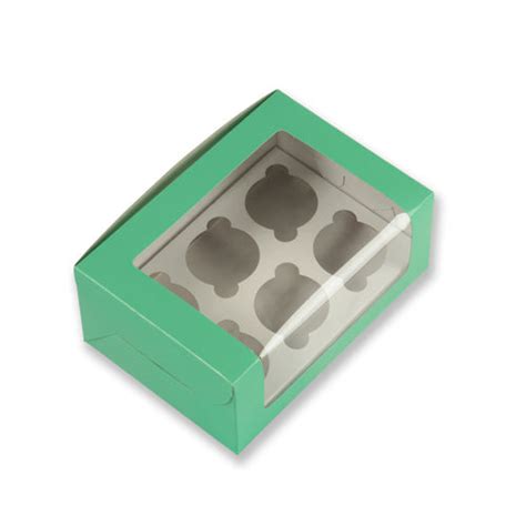 6 Pc Full Window Cupcake Box With Cavity (6*8.5*3.75 Inch) Green, Pink ...