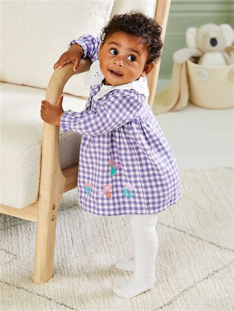 JoJo Maman Bébé Baby Fairy Gingham Dress & Tights Set, Lilac