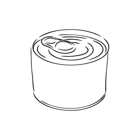 Hand drawn sketch of food can isolated, black and white simple line ...