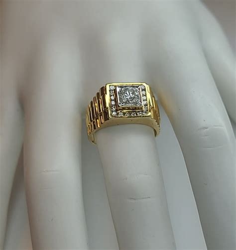 Men's 18K Yellow Gold Ring With Natural Diamonds - Etsy