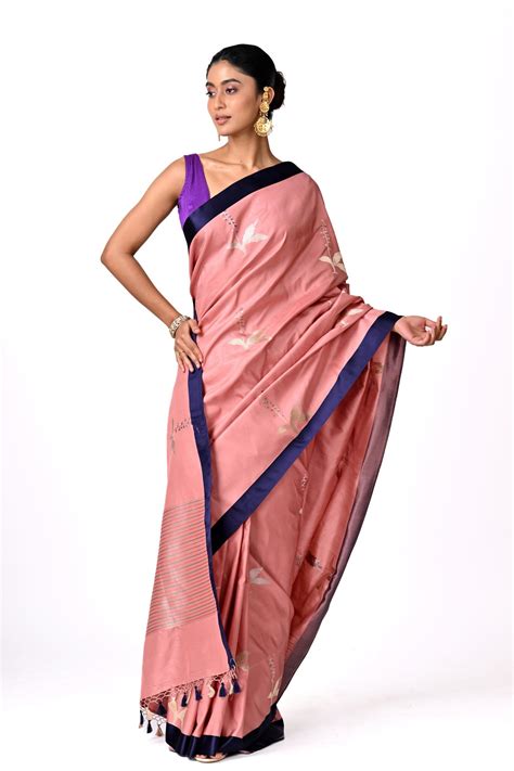 Pink Banaras with Navy Border – Coloroso