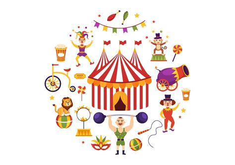 Circus Template Hand Drawn Cartoon Flat Illustration with Show of ...