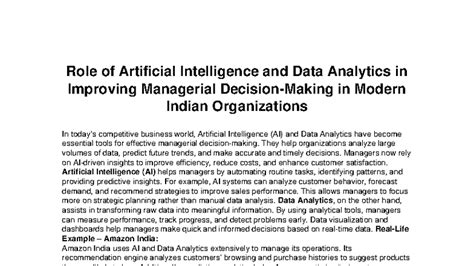 AI and Data Analytics in Modern Indian Organizations: Assignment - Studocu