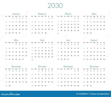 2030 Year Desk Calendar stock vector. Illustration of page - 294000803