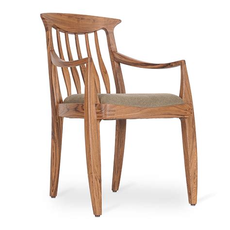 Avara - Teak Dining Chair, Brown Fabric | Alankaram
