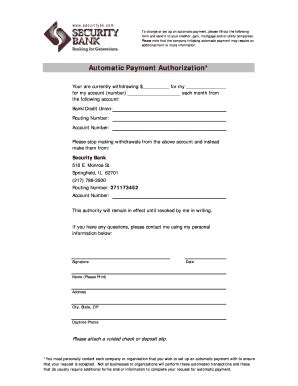 Fillable Online Automatic Payment Authorization Form Fax Email Print ...