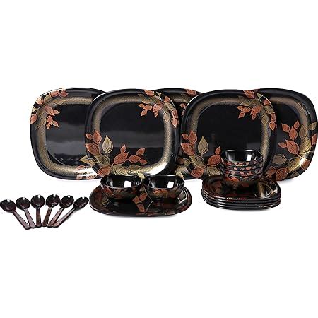 Serve n Style Melamine Dinner Set Pack 40 Pieces Black with Golden ...