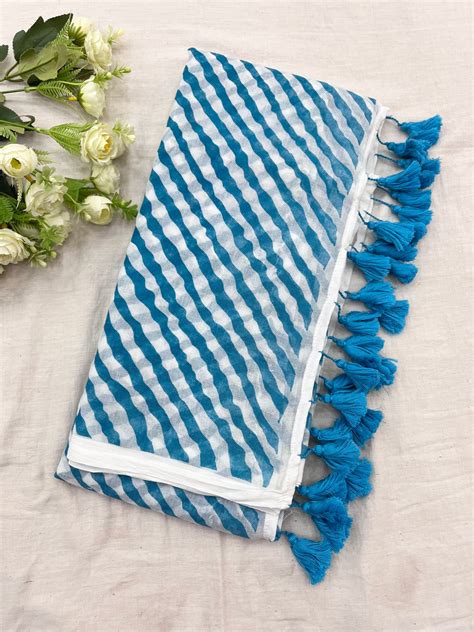 Sky Blue Lehriya Mulmul Saree – The Loom Store