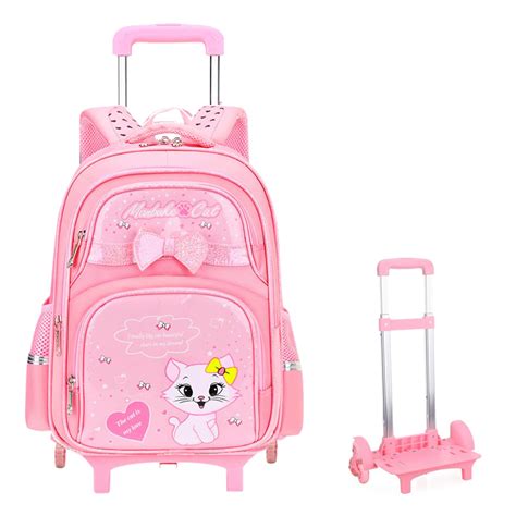 Buy Climberty® School Bag for Girls Kids Cute Cartoon Cat Trolley ...