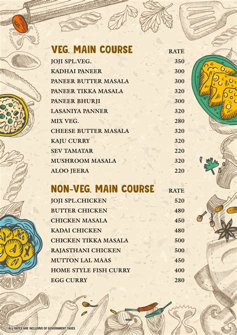 Menu at JOJI Bar, Restaurant & Game Zone, Mount Abu