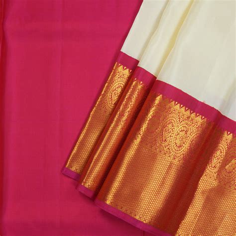 Hayagrivas Handloom Half White Kanjivaram Pattu Pavadai with Rani Pink ...
