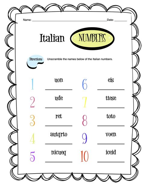 Italian Numbers 1 20