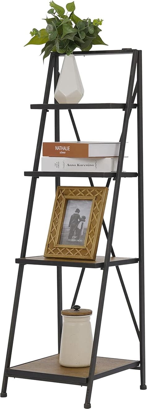 Buy Foldable Plant Ladder Shelf, 4 Tier Wooden Storage Shelves Leaning ...