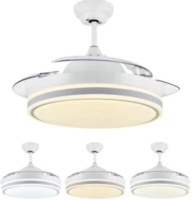 SND Home Decor Elegant White Ceiling Fan with Light, Modern Invisible ...