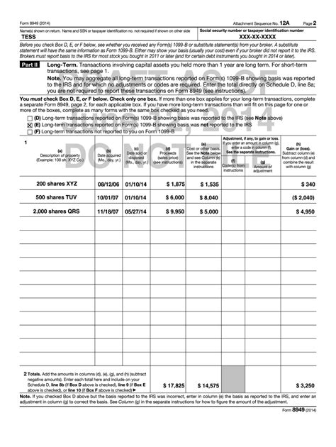 Form 8949 (2014) Capital Gains and Losses - Blank Fillable Template ...