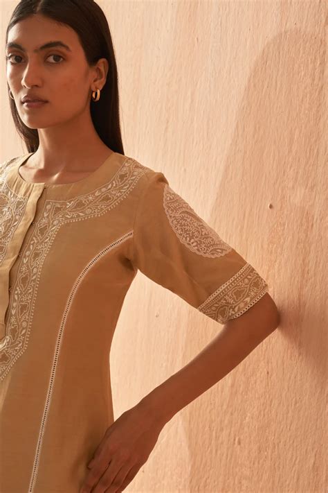 Dhaaga & Co by Savnit - Gold Chanderi Co-ord Set - Elahe