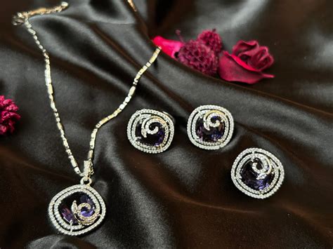 Khwaish purple pendant set with ring – House Of Luxe by samaira