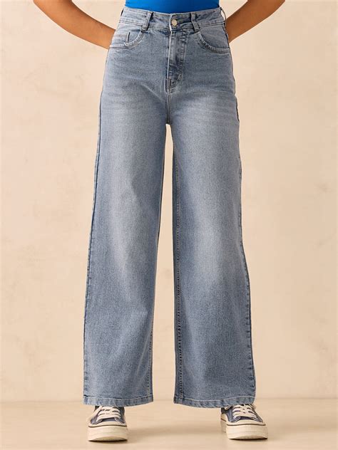 Shop Light Blue Flared High-Rise Jeans - for Women | OUTZIDR | Gen-Z Style
